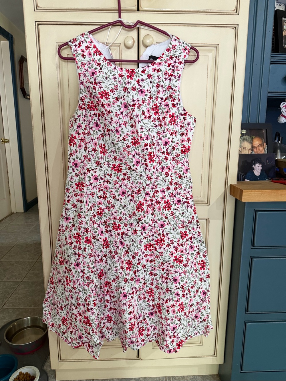 Girls/Woman’s White Floral A-Line Dress with Pink Red Blossoms